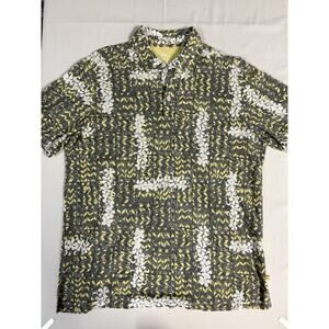 Tommy Bahama islandZONE Shirt Mens Large Gray Yellow Floral Polo Hawaiian Golf